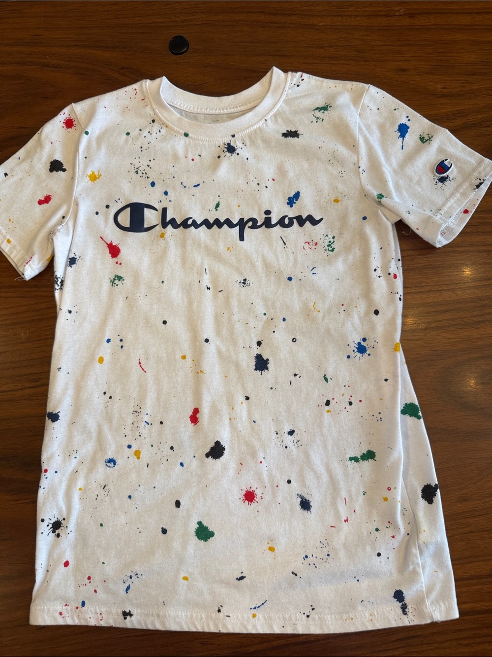 Champion Kids' White Paint-Splatter Logo Tee